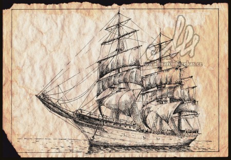 Plachetnice na humuspapíru, perokresba A4